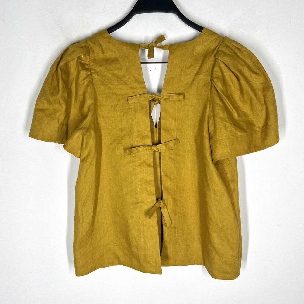 Sea New York Sz 2 Minka Puff Sleeve Linen Top in Saffron Yellow - Picture 7 of 9